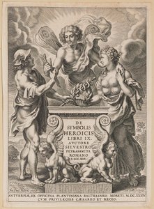 Página de título para Silvester Pietrasanta, De Symbolis Heroicis de Cornelis Galle I after Sir Peter Paul Rubens
