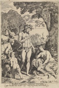 Baco consuela a Ariadna Con la llegada de Baco, se elimina la tristeza (título sobre objeto) de Cornelis Holsteyn