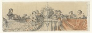 Personas en una balaustrada con festones
Diseños de murales en el castillo de Honselaersdijk (título de la serie) de Cornelis Holsteyn