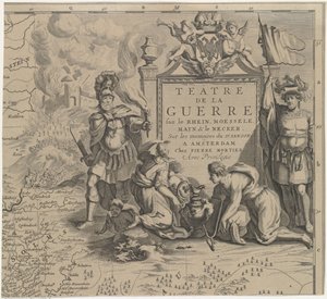 Mapa de la región de Solms entre Marburg y Frankfurt am Main en Alemania (hoja arriba a la derecha) Téâtre de la Guerre sur le Rhein, Moessele, Mayn & le Necker (título sobre el objeto) de Cornelis Huyberts