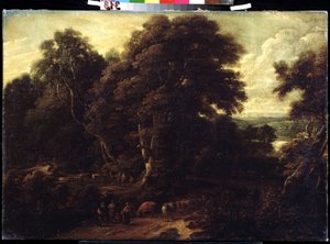 ""Paisaje de Flandes con rebaño de vacas"" Pintura de Constantinus Cornelis Huysmans (1648-1727) Museo Pushkin, Moscú de Cornelis Huysmans