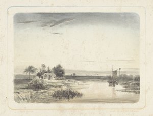 Paisaje fluvial con casa y velero
Seis paisajes (título de la serie) de Cornelis Jan Bolt