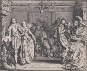 Interior con parejas bailando y músicos, ca. 1620 de Cornelis Koning