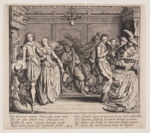 Interior con músicos y parejas de baile de Cornelis Koning