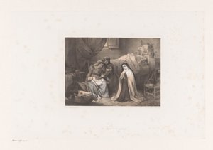Monja rezando con niño enfermo de Cornelis Kruseman