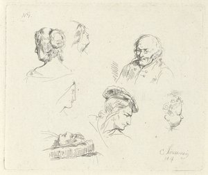 Hoja de estudio con diferentes encabezados. de Cornelis Kruseman