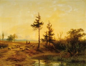 Un extenso paisaje de brezos de Cornelis Lieste