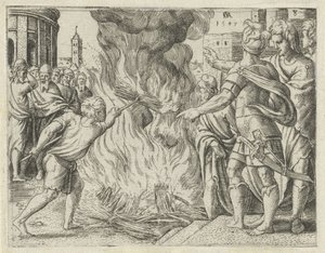 Los filisteos queman a la esposa y al suegro de Sansón Historia de Sansón (título de la serie) de Cornelis Massijs