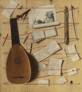 Trampantojo de naturaleza muerta con laúd, rabel y partituras de Cornelis Norbertus Gijsbrechts