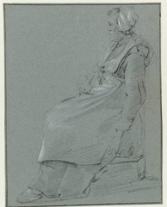 Mujer sentada, de perfil a la izquierda, con una gorrita y sosteniendo un vaso en la mano derecha de Cornelis Pietersz. Bega (circle of)