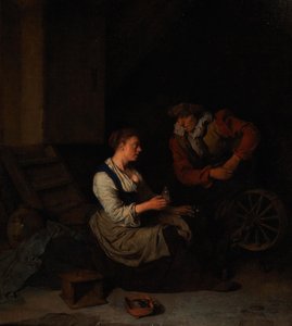 Un caballero y una mujer en la rueca, 1662 de Cornelis Pietersz. Bega