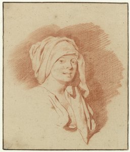 Estudio de una mujer, hasta el busto, con un tocado, mirando hacia la derecha de Cornelis Pietersz. Bega