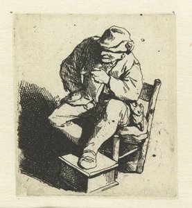 Granjero sentado con pipa en mano izquierda de Cornelis Pietersz. Bega