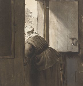Una mujer apoyada en la puerta inferior, después de Rembrandt van Rijn de Cornelis Ploos van Amstel