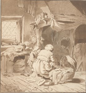 Interior de una casa de campo con dos mujeres. de Cornelis Ploos van Amstel (signed by artist)