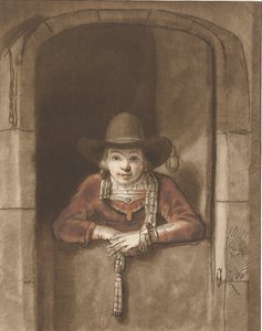 Chico inclinado sobre una puerta inferior de Cornelis Ploos van Amstel (signed by artist)