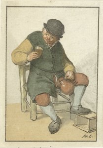 Granjero sentado con jarra de Cornelis Ploos van Amstel (signed by artist)