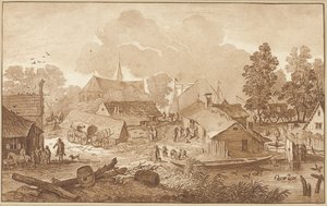 Vista del pueblo con estanque