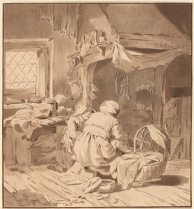 Interior de una casa campesina con dos mujeres de Cornelis Ploos van Amstel