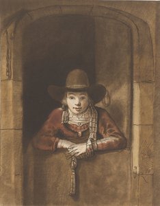 Chico inclinado sobre una puerta inferior de Cornelis Ploos van Amstel