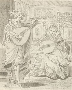 Laúd tocando caballero y dama de Cornelis Ploos van Amstel