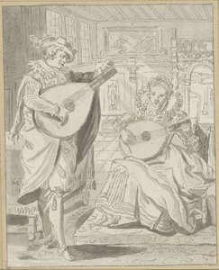 Laúd tocando caballero y dama de Cornelis Ploos van Amstel
