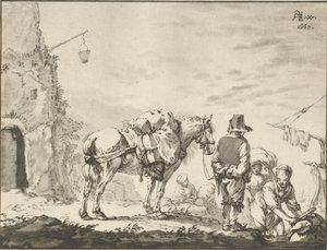 Hombre a caballo con lavandera de Cornelis Ploos van Amstel