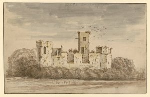 Ruinas de castillo, cubiertas de espesos matorrales de Cornelis Saftleven