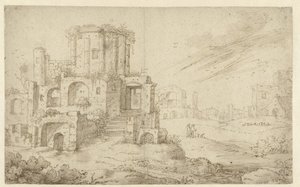 Paisaje con ruinas antiguas de Cornelis Saftleven