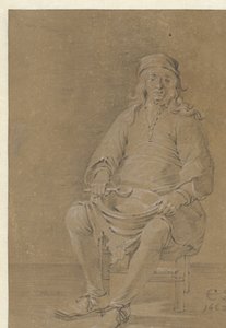 Hombre sentado con un cuenco en el regazo de Cornelis Saftleven