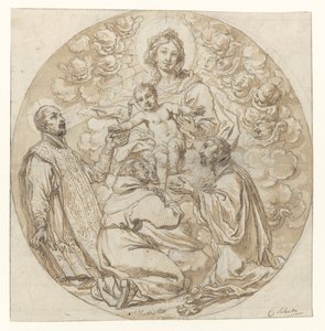 María con el niño adorado por San Ignacio de Loyola, San Francisco Javier y el santo monje de Cornelis Schut (I)