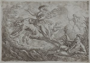 Nessus es alcanzado por el dardo envenenado de Hércules. de Cornelis Schut (I)