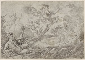 Nessus es alcanzado por el dardo envenenado de Hércules. de Cornelis Schut (I)