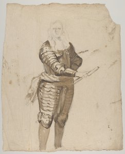 Estudio de un Comandante de Pie Sosteniendo un Bastón, reverso..., principios-mediados del siglo XVII de Cornelis Schut I