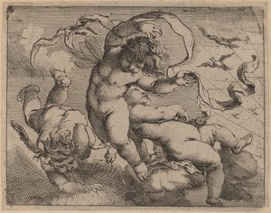 Tres putti voladores de Cornelis Schut I