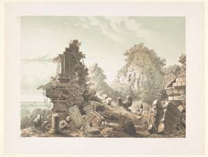 Ruina de Tjandi Lora Djongrang Ruinas de Tjandi-Lora Djongrang. Residencia Jocjakerta (título sobre objeto)