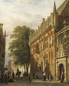 El Stadhuis en Kampen, Países Bajos, 1862 de Cornelis Springer