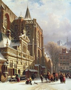 Vista de la Hoofdwacht y la Grote Kerk, Zwolle de Cornelis Springer