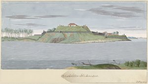 Fort Caliture en Ceilán, visto desde el río Fortres Caliture desde el lado Revier (título sobre objeto)