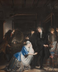 Falsa virtud descubierta: El descubrimiento de Volkert en la cesta de la lavandería, 1739 de Cornelis Troost