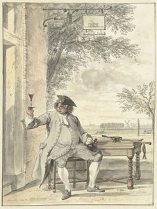 Excursionista descansando frente a la posada The Mosse Knip de Cornelis Troost