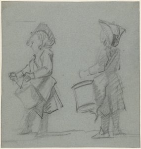 Dos estudios de un niño que toca el tambor de Cornelis Troost