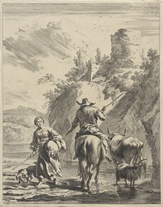 Pastor y pastora en una fortaleza Paisajes ondulantes (título de la serie) de Cornelis Visscher (II)
