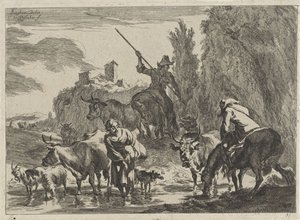 Pastores con ganado vadean un arroyo Paisajes (título de la serie)
