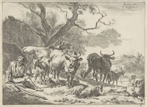 Descansando viejo pastor con su rebaño Paisajes (título de la serie) de Cornelis Visscher (II)
