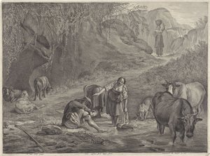 Lavanderas y un pastor en el paseo marítimo de Cornelis Visscher (II)