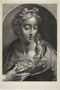 Athena, de Cabinet Reynst; Variarum imaginum a celeberrimis artificibus pictarum Caelaturae (Gabinete Reynst: Grabados de diversas imágenes pintadas por artistas famosos) de Cornelis Visscher