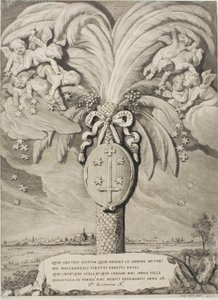 Escudo de armas de Haarlem, página final de Condes y Condesas de Holanda, Zelanda y Frisia Occidental de Cornelis Visscher