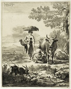 Mujer ordeñando una vaca de Cornelis Visscher