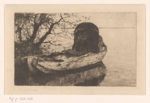 Barco de remos amarrado con toldo de Cornelis Vreedenburgh (signed by artist)